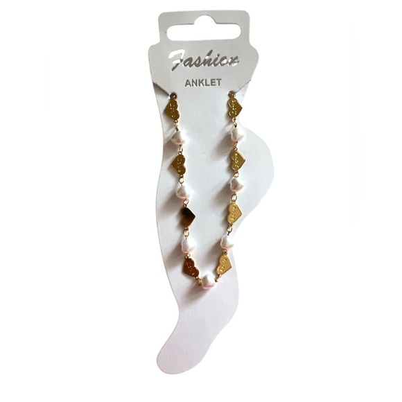 Gold and White Fashion Anklet - Picture 1 of 7